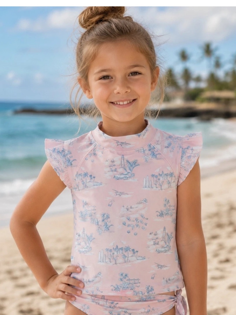 Janie and Jack Pink and Light Blue Floral Rash Guard Bikini Set 8 NWT